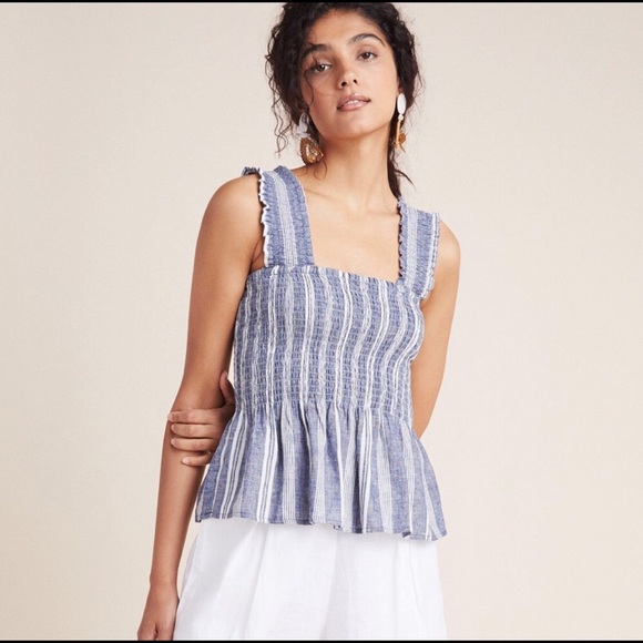 Anthropologie Tops - Anthropologie Maeve Schuyler Smocked Peplum Linen Top
